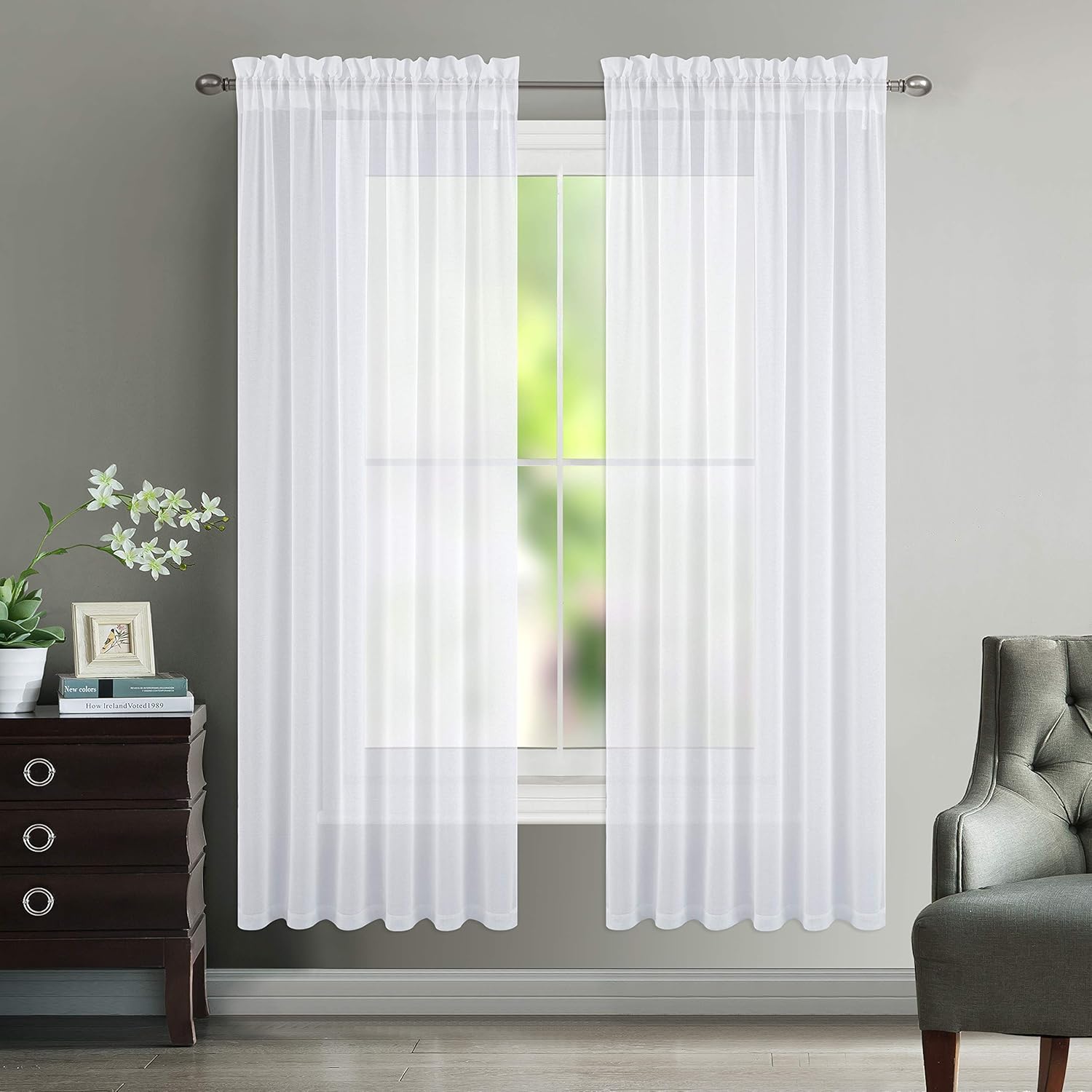 NICETOWN Sheer Curtain Panels for Dining Room 2 Panels White 55x72 Inches