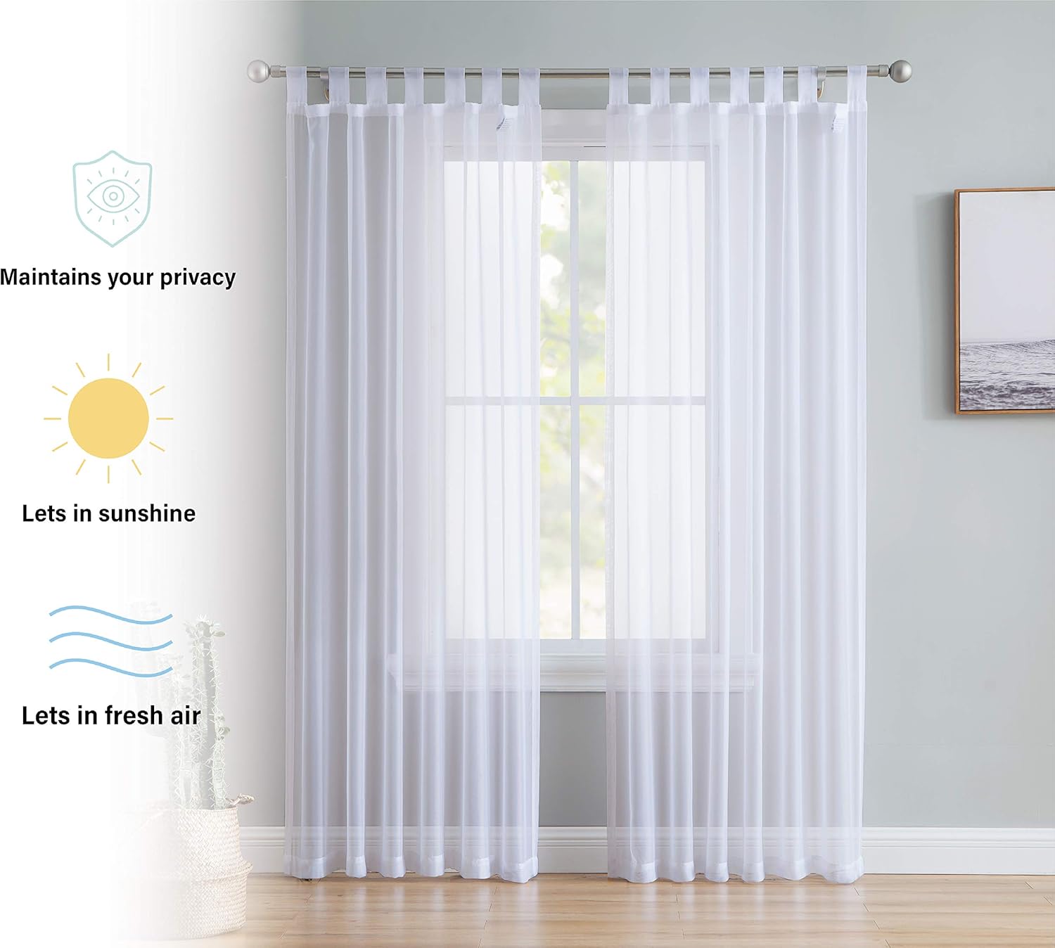 HLC ME White Tab Top Curtain Panels Set of 2