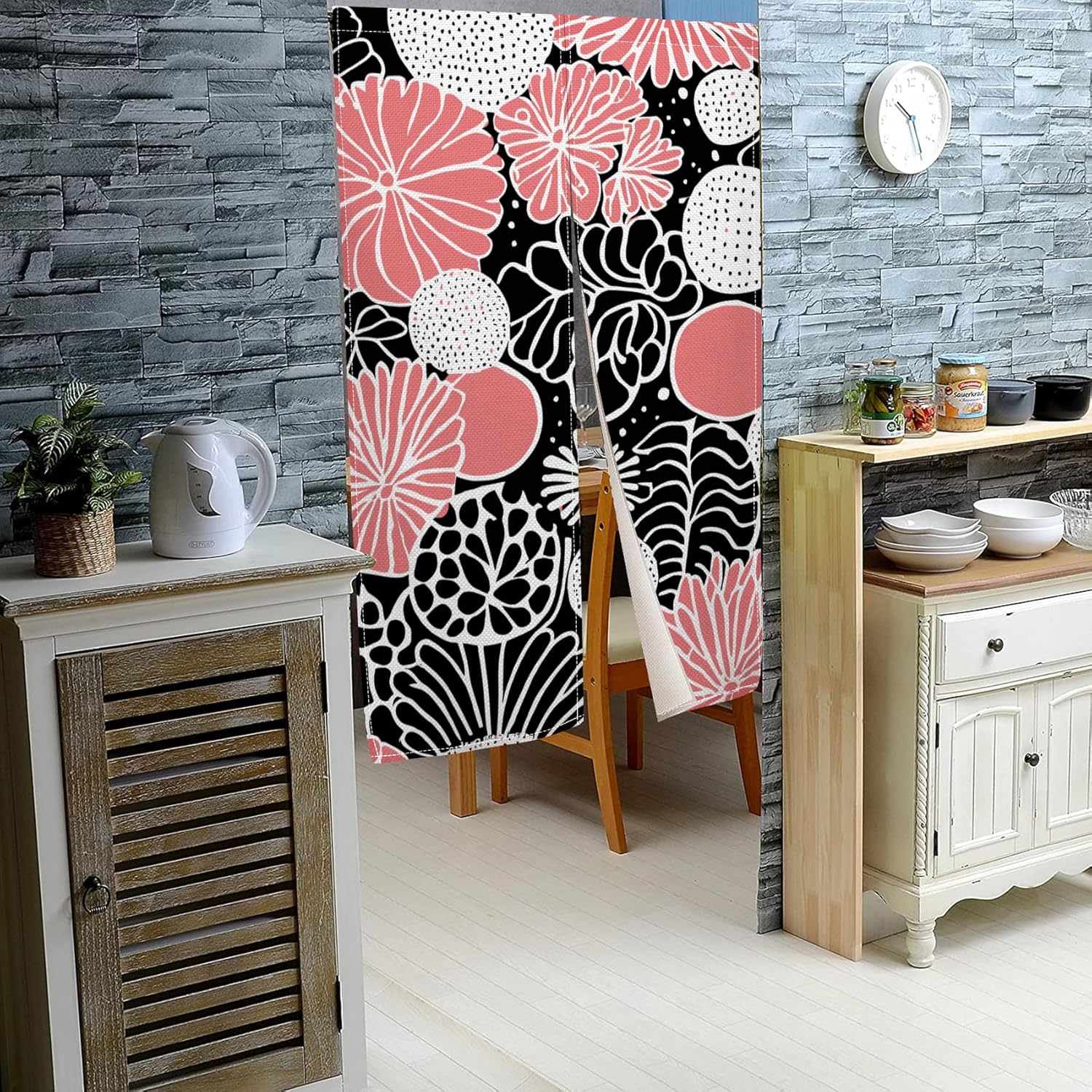 Modern Boho Pink Flower Noren Curtain Panel