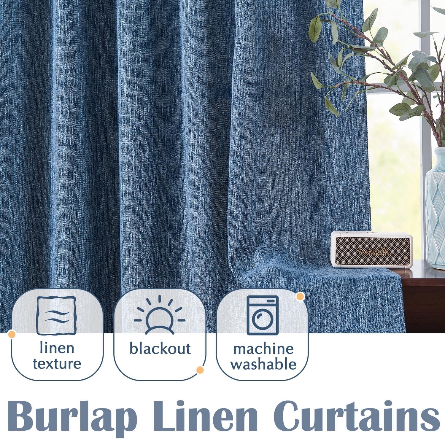 Jinchan Farmhouse Burlap Curtains 2 Panels Blackout Lined