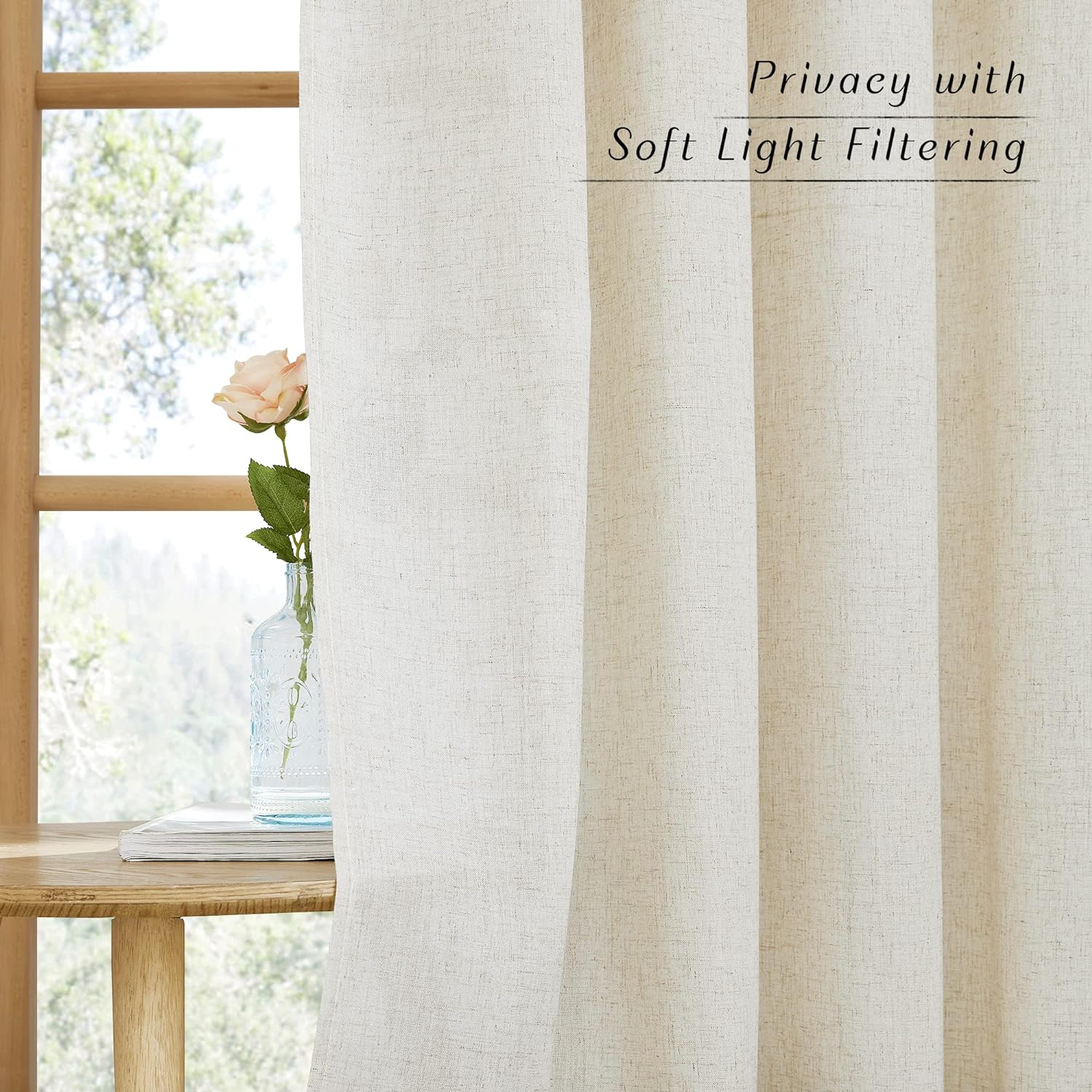 NICETOWN Natural Linen Curtains 2 Panels Set 80 Inches Long