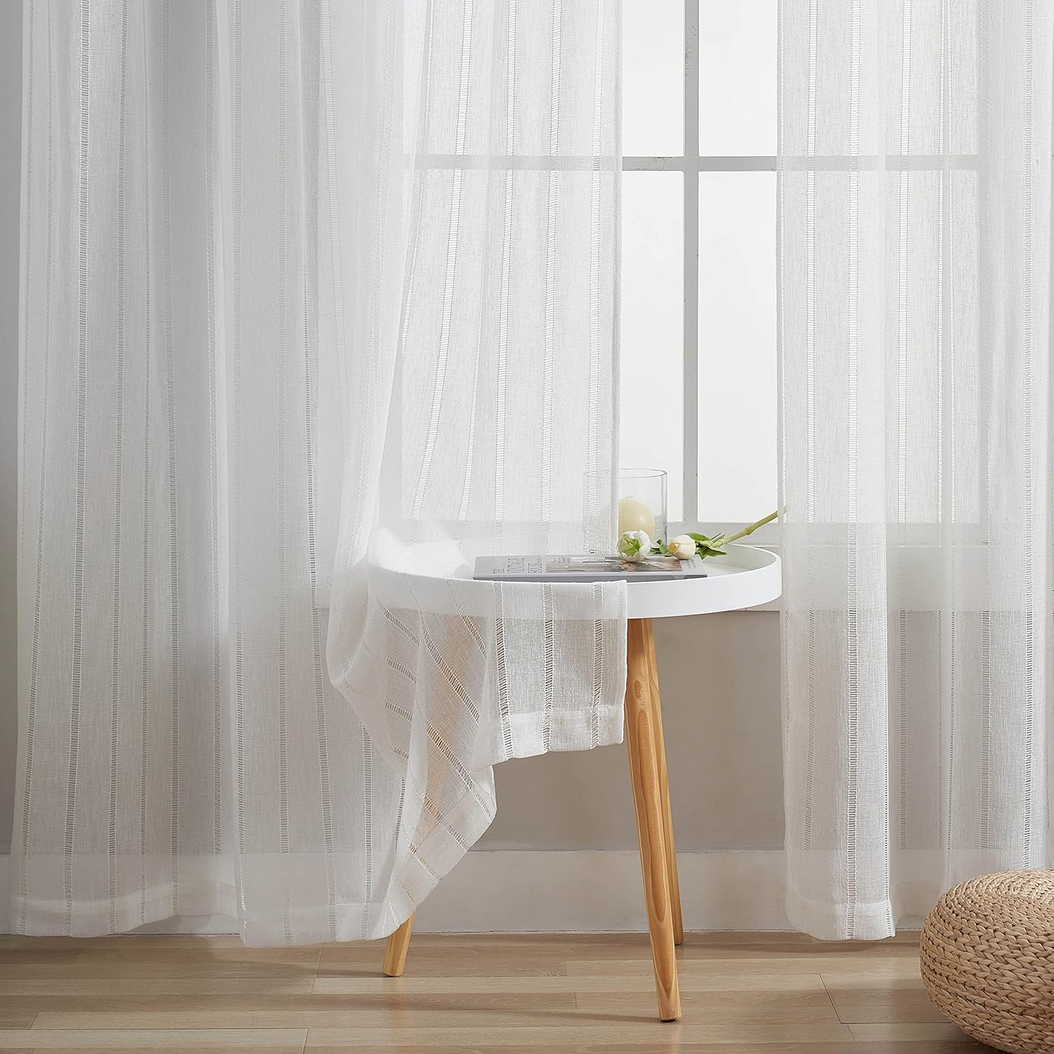 Home Brilliant Striped Semi Sheer Curtains 2 Panels 54x72