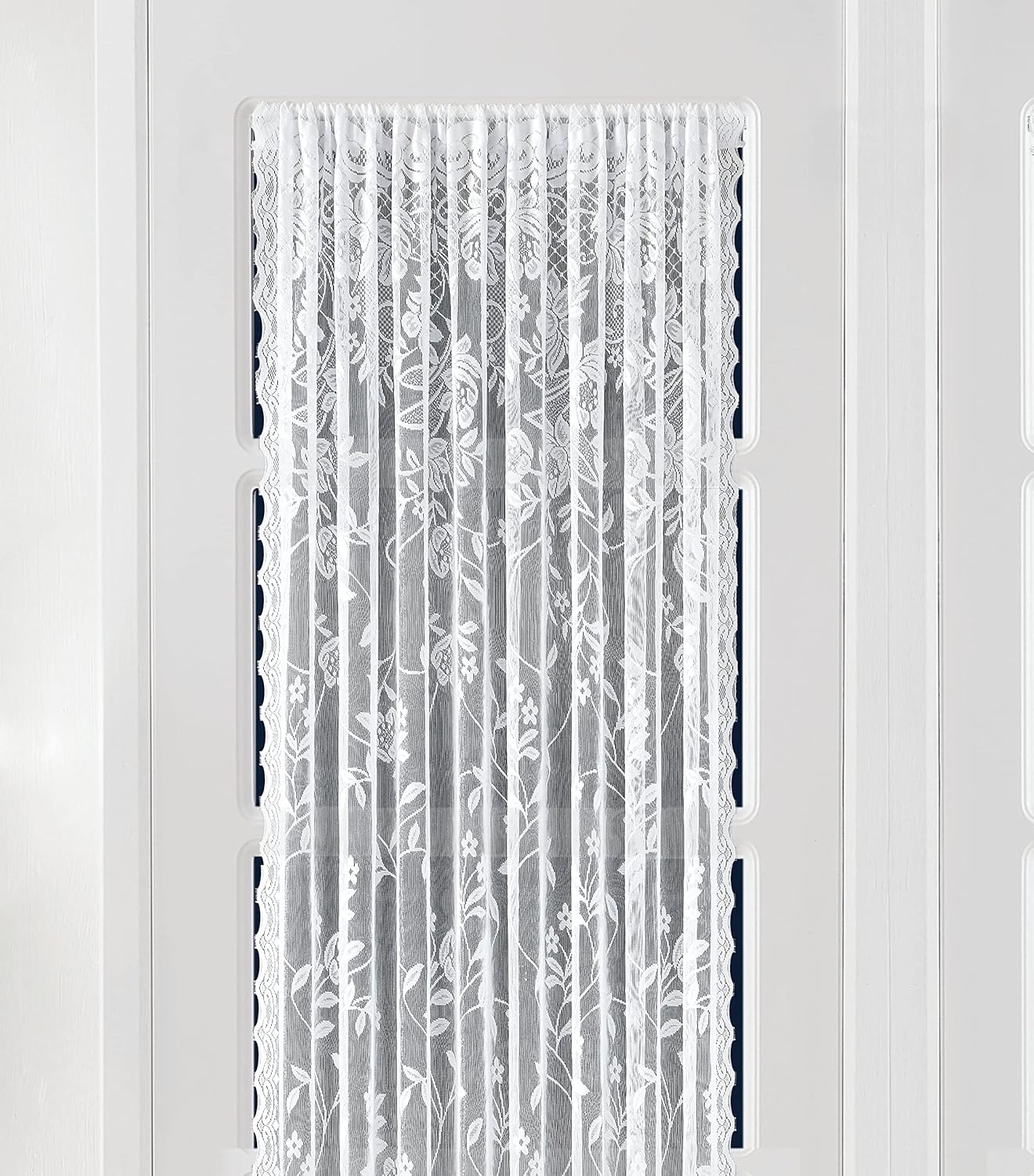 LinenZone White French Door Curtains with Floral Design