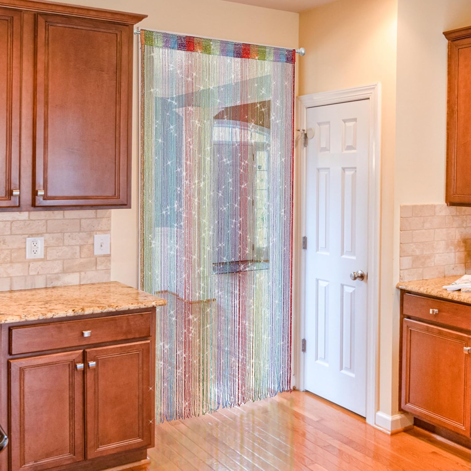 Rainbow Beaded Curtain with Tassels for Doorway Decor