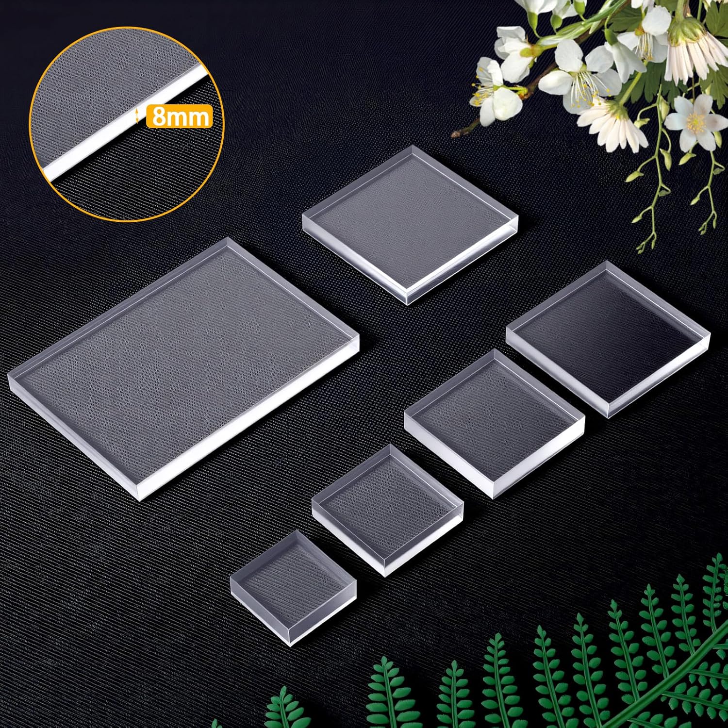 6 Pcs Clear Acrylic Square Blocks Display Stand