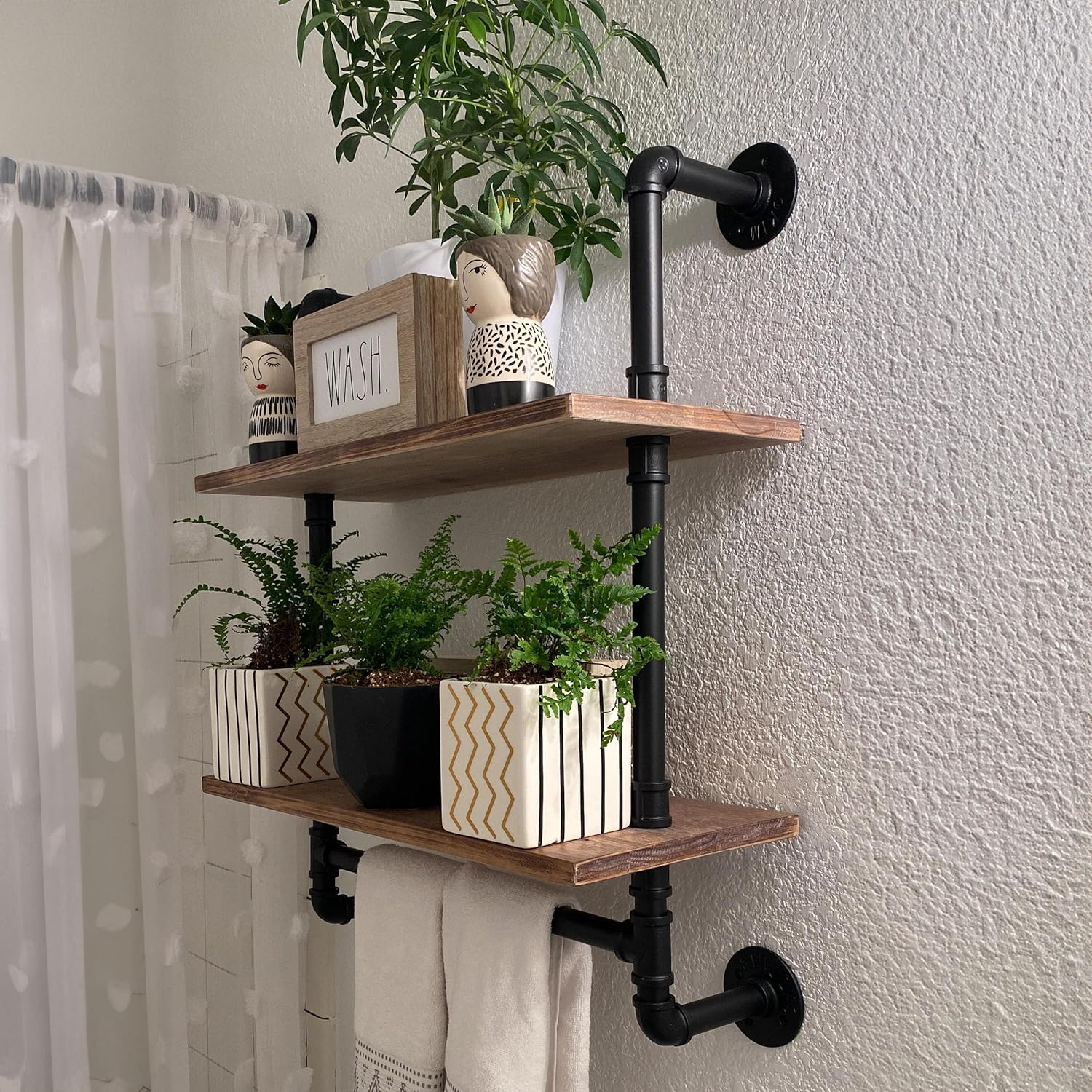 ROGMARS 2 Tier Floating Wall Shelving with Towel Bar