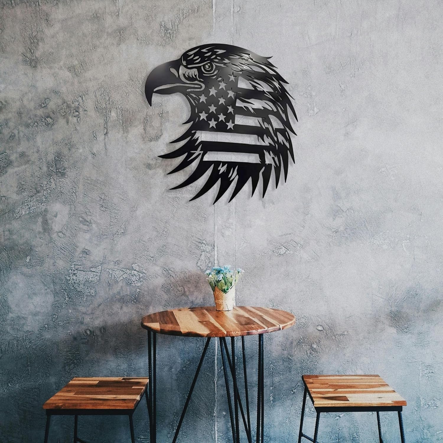Patriotic Bald Eagle American Flag Metal Wall Art 16 Inch Hanging Sculpture