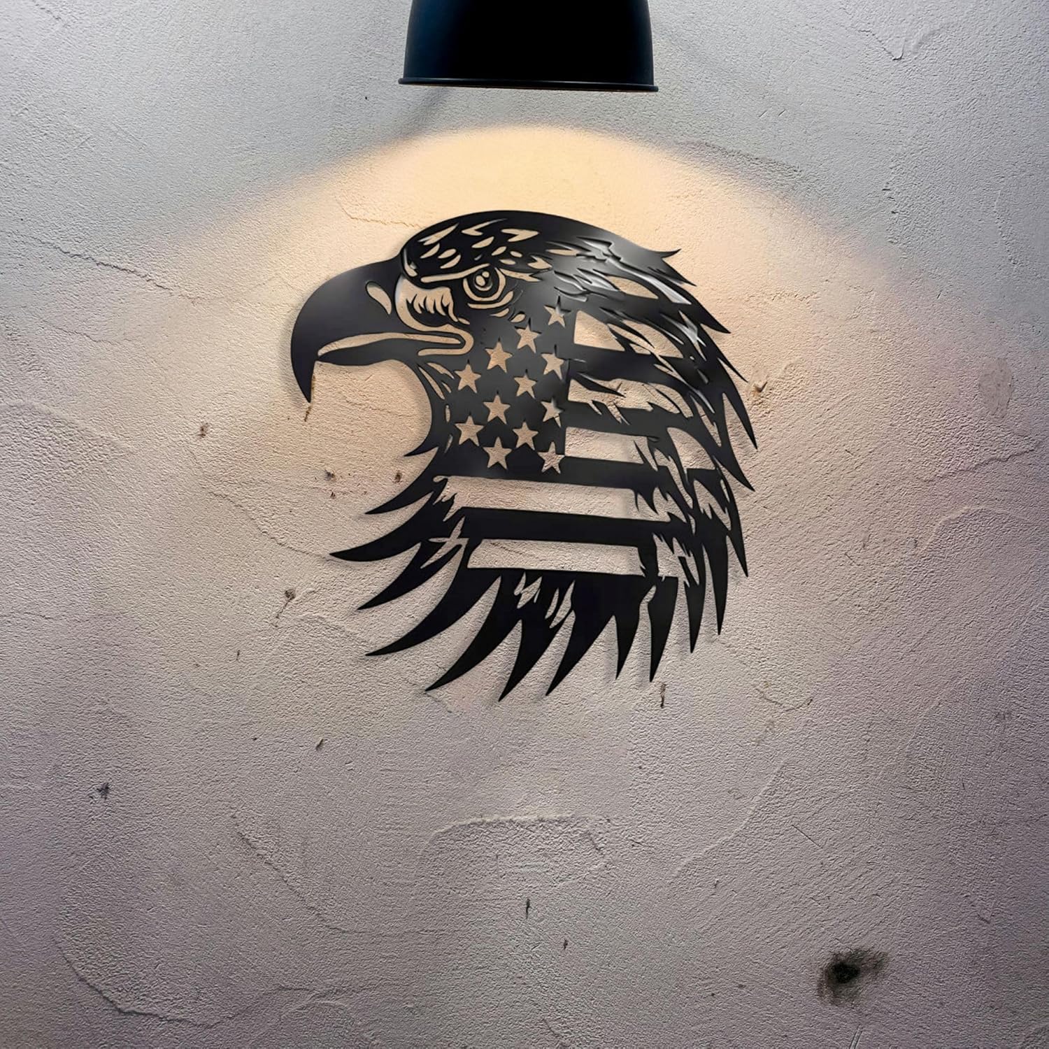 Patriotic Bald Eagle American Flag Metal Wall Art 16 Inch Hanging Sculpture