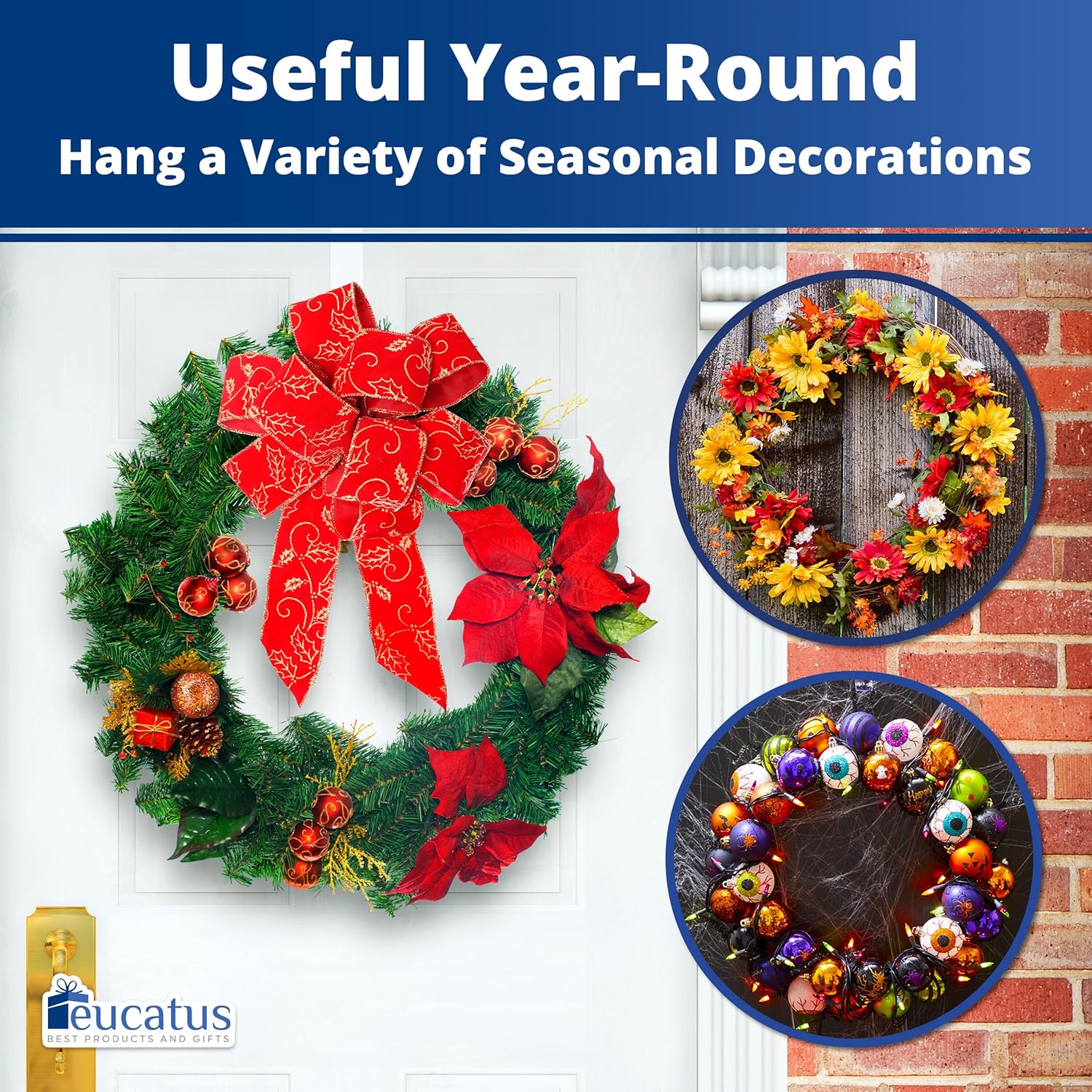 Non Scratch 100 Clear Wreath Hanger 3 Pack