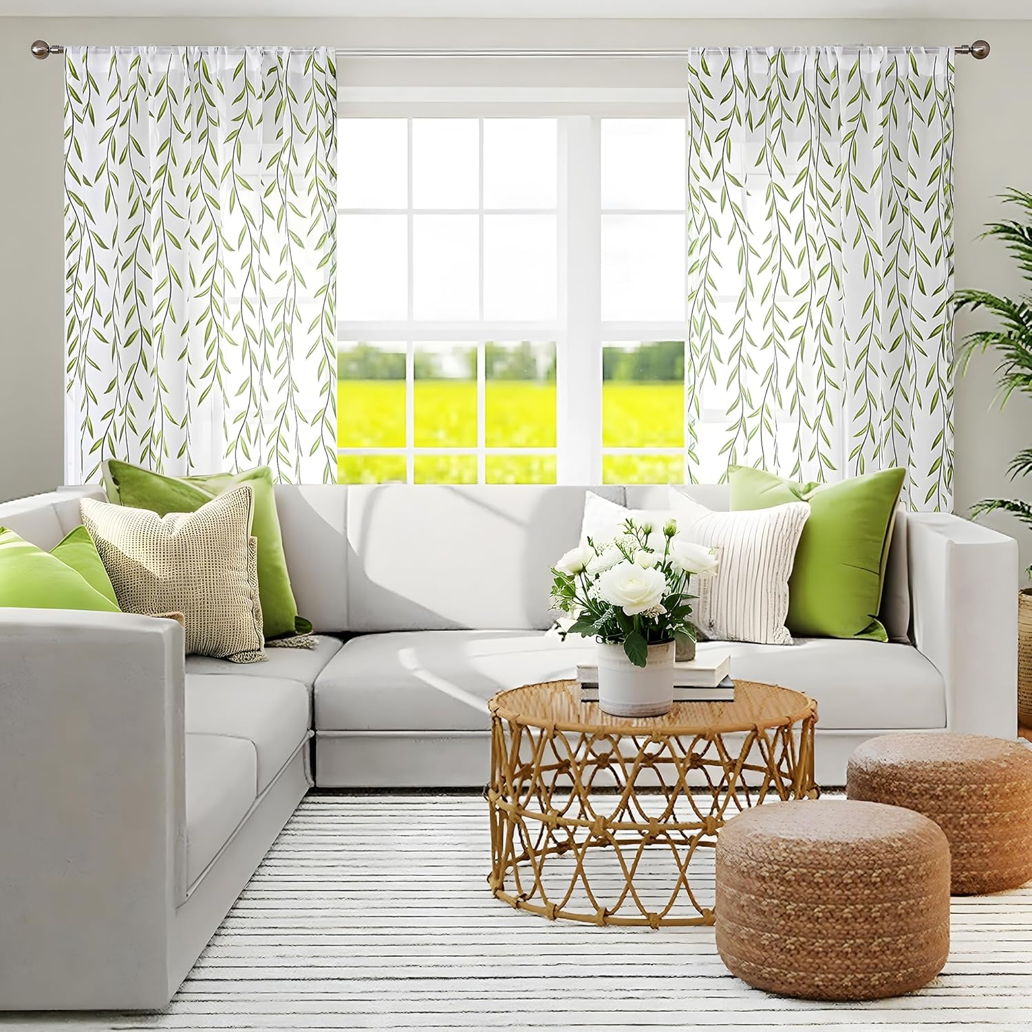 BROSHAN Sheer Curtains 72 Inches Long Leaf Pattern 2 Panel Set