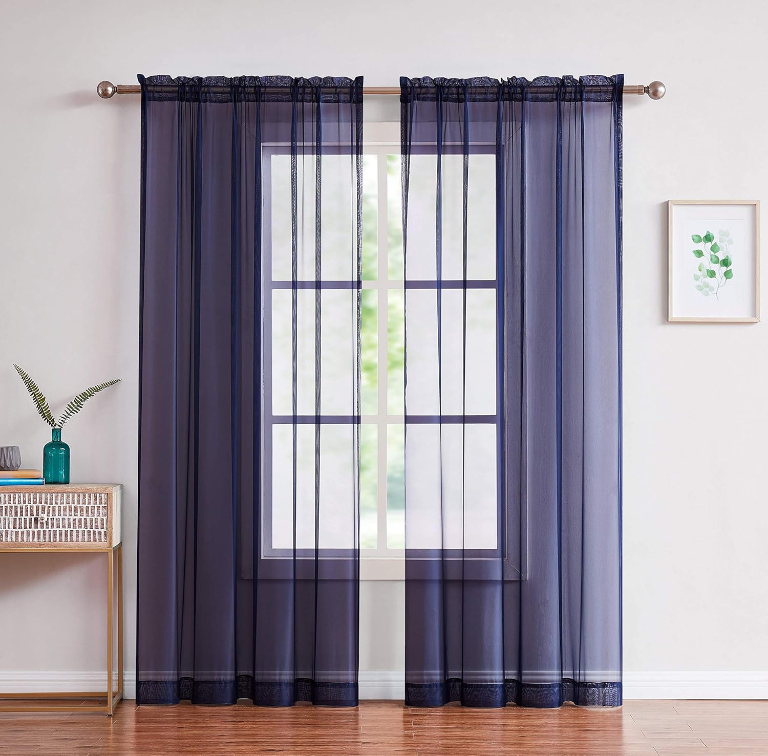 LinenZone Blue Navy Rod Pocket Sheer Curtains - Pair of 2