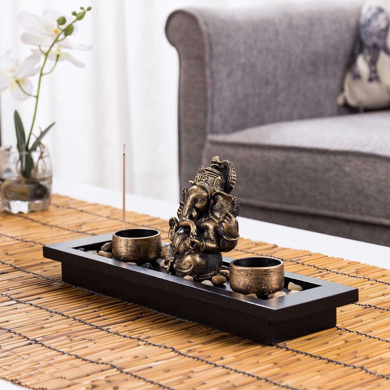 MyGift Mini Zen Garden with Ganesh Statue and Candles