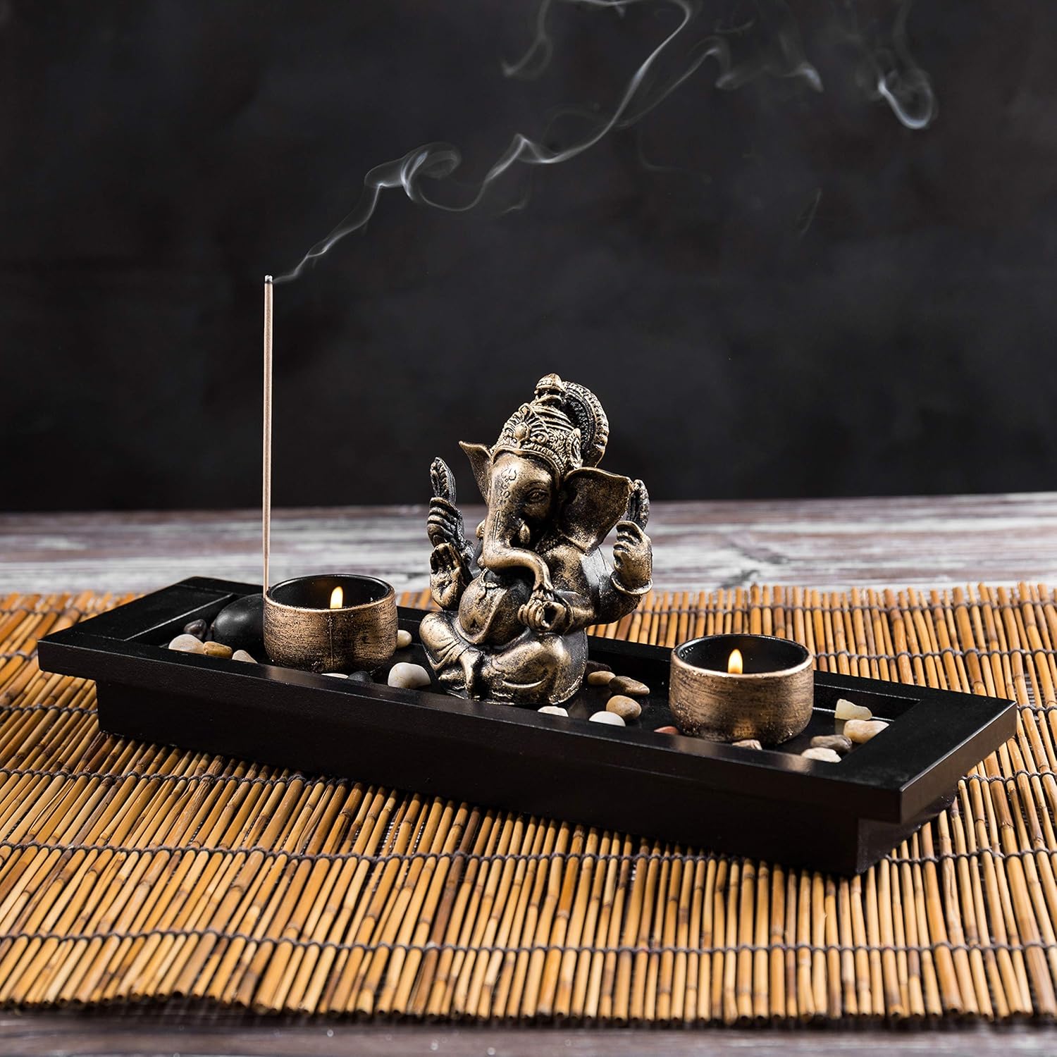 MyGift Mini Zen Garden with Ganesh Statue and Candles