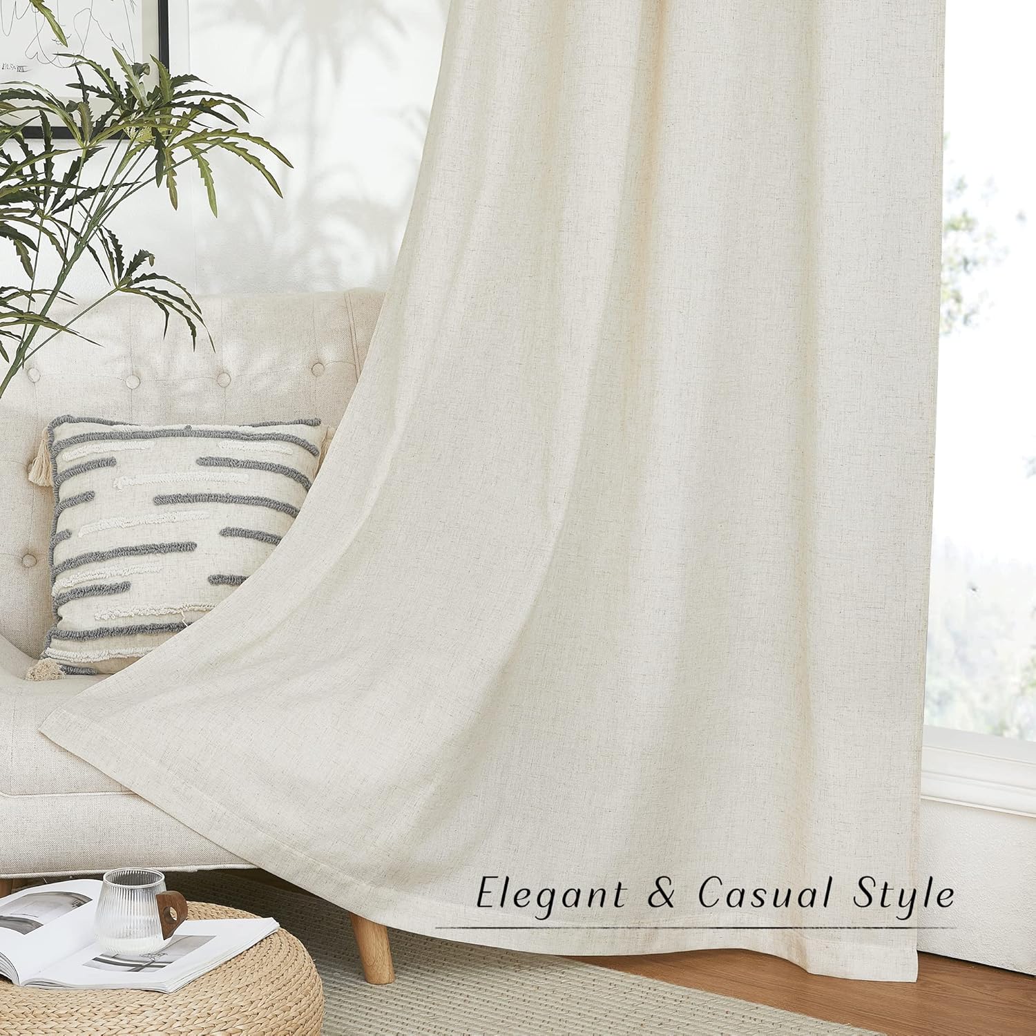 NICETOWN Natural Linen Curtains 2 Panels Set 80 Inches Long