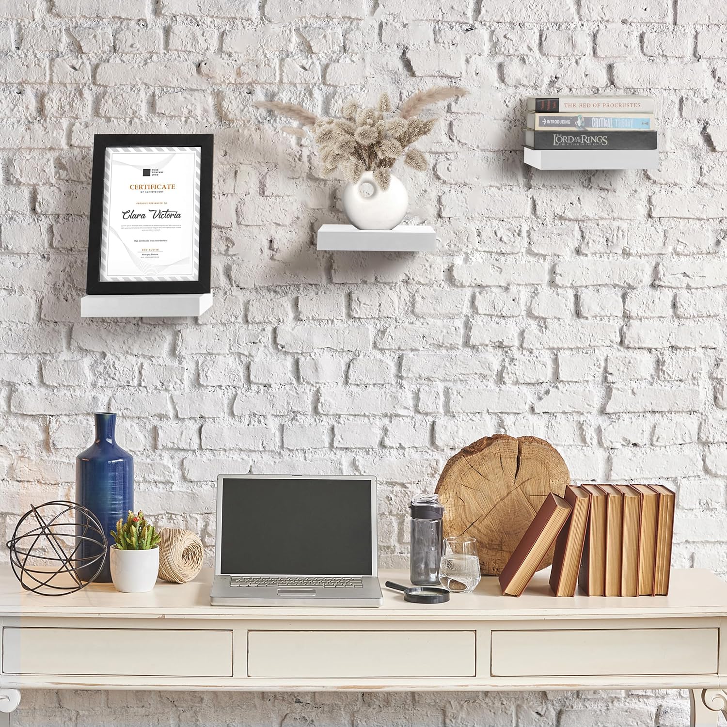 Sorbus 3 White Floating Shelves for Wall Display