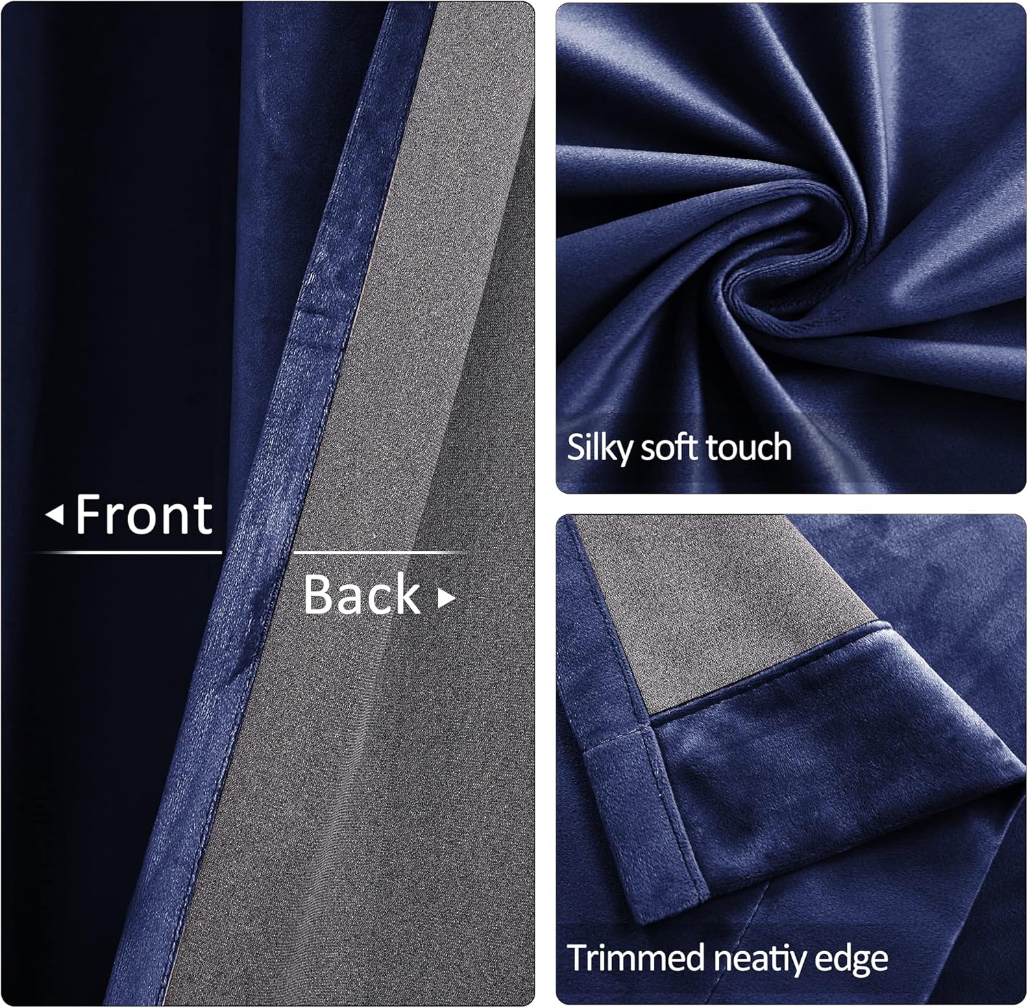 Super Soft Luxury Velvet Curtains 2 Panels Navy