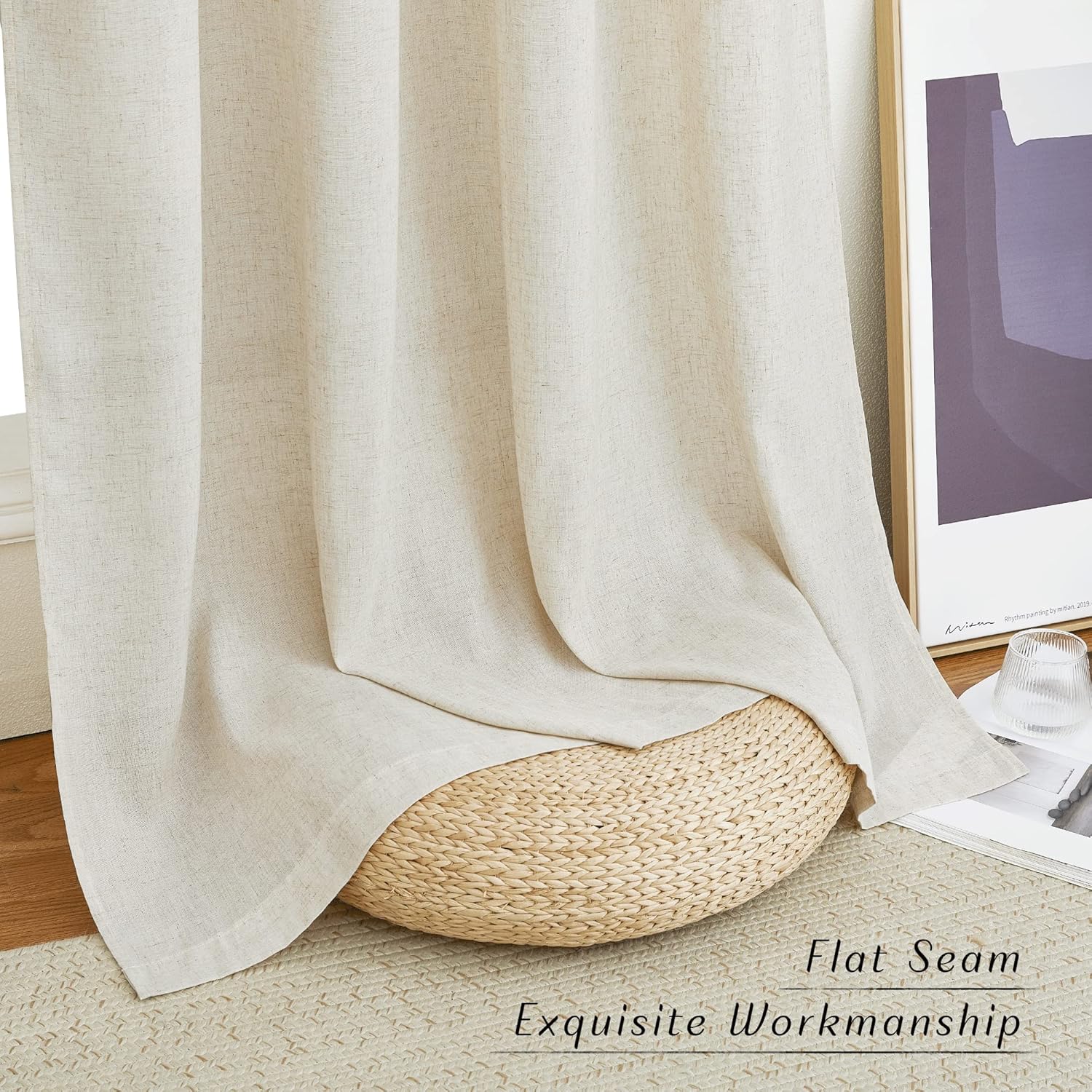 NICETOWN Natural Linen Curtains 2 Panels Set 80 Inches Long