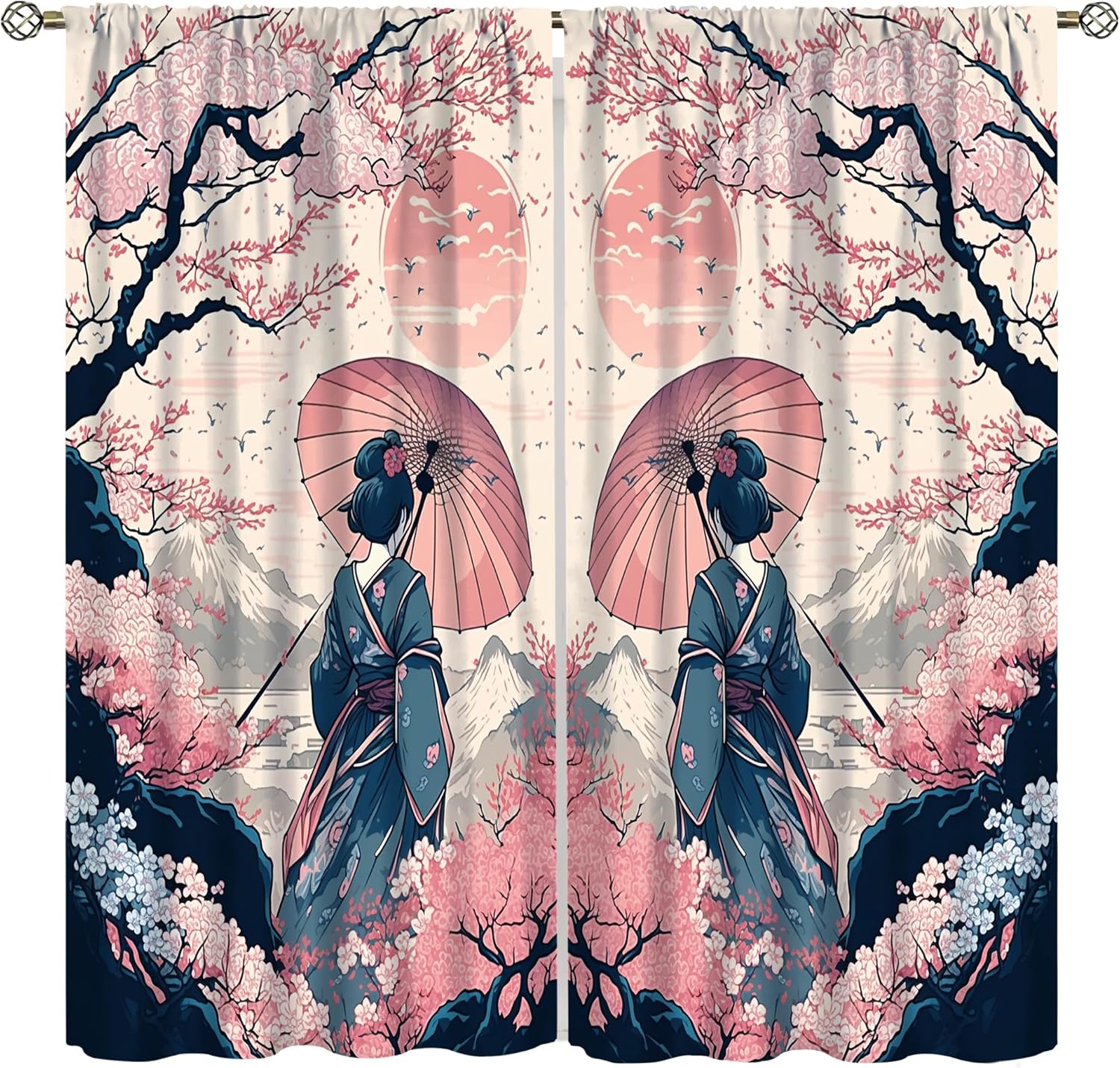 Yoakiet Decorative Blackout Curtains Kimono Woman with Cat 42x63in