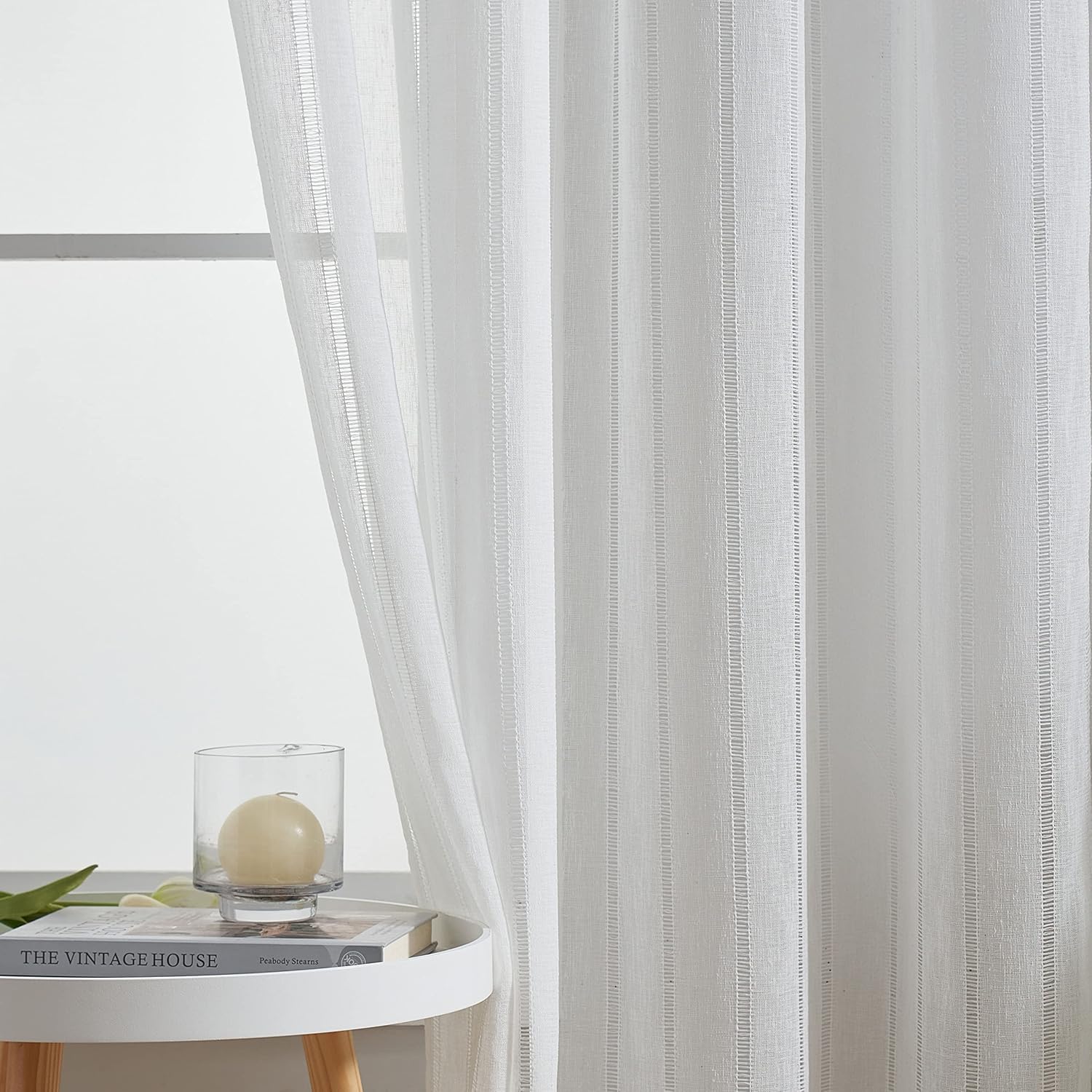 Home Brilliant Striped Semi Sheer Curtains 2 Panels 54x72