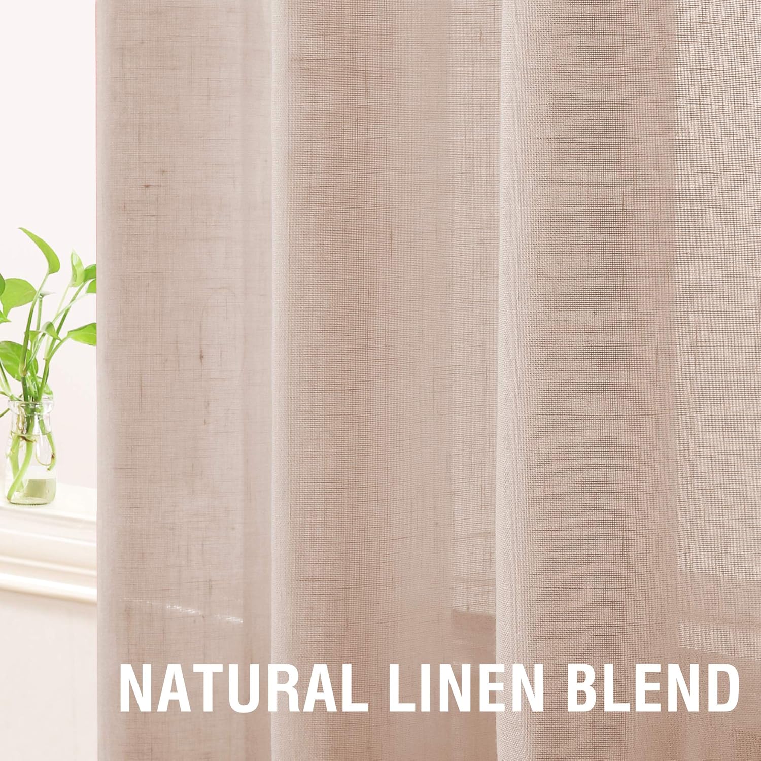 HVERSAILTEX Linen Semi Sheer Curtains 72 Inches 2 Panels Natural
