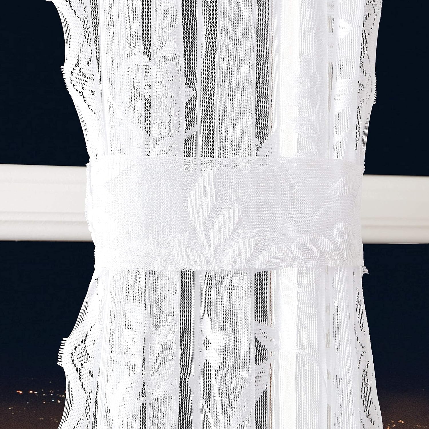 LinenZone White French Door Curtains with Floral Design