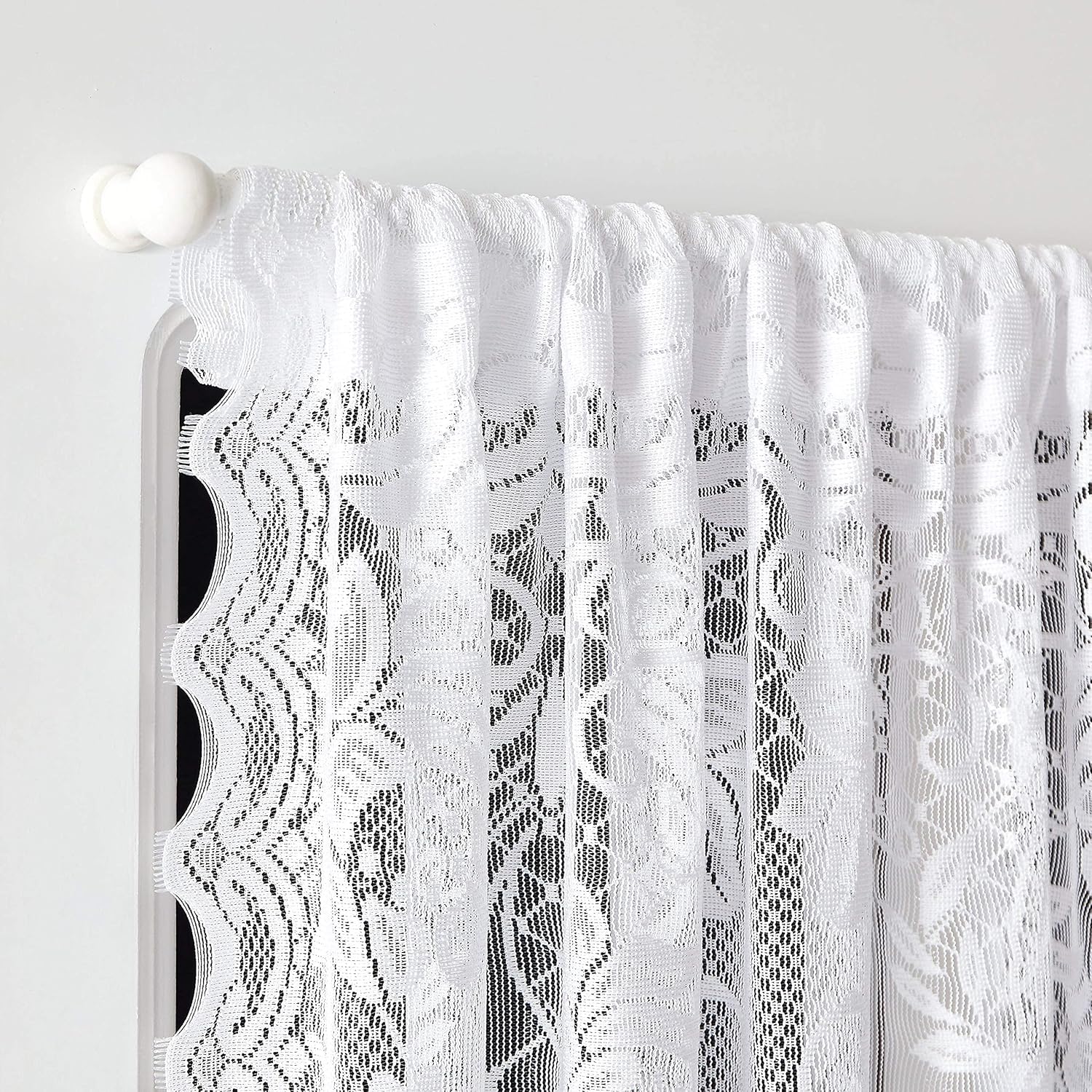 LinenZone White French Door Curtains with Floral Design