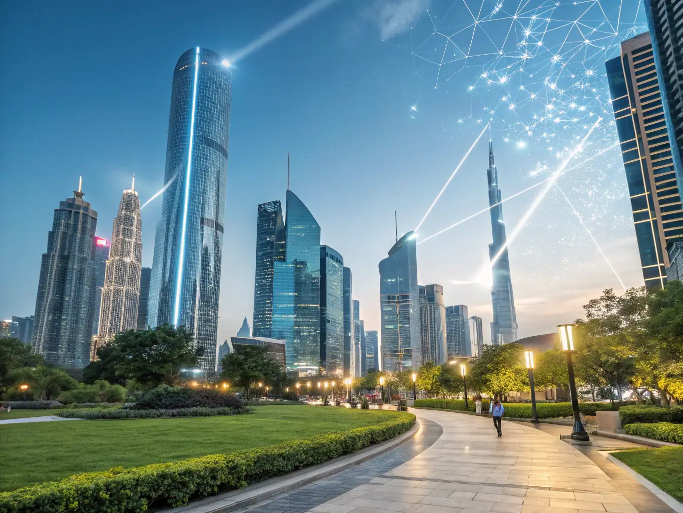 A futuristic cityscape within a metaverse environment, showcasing advanced architectural designs and interactive elements, reflecting SINCLAIRCLOUD LTD's expertise in metaverse architecture.