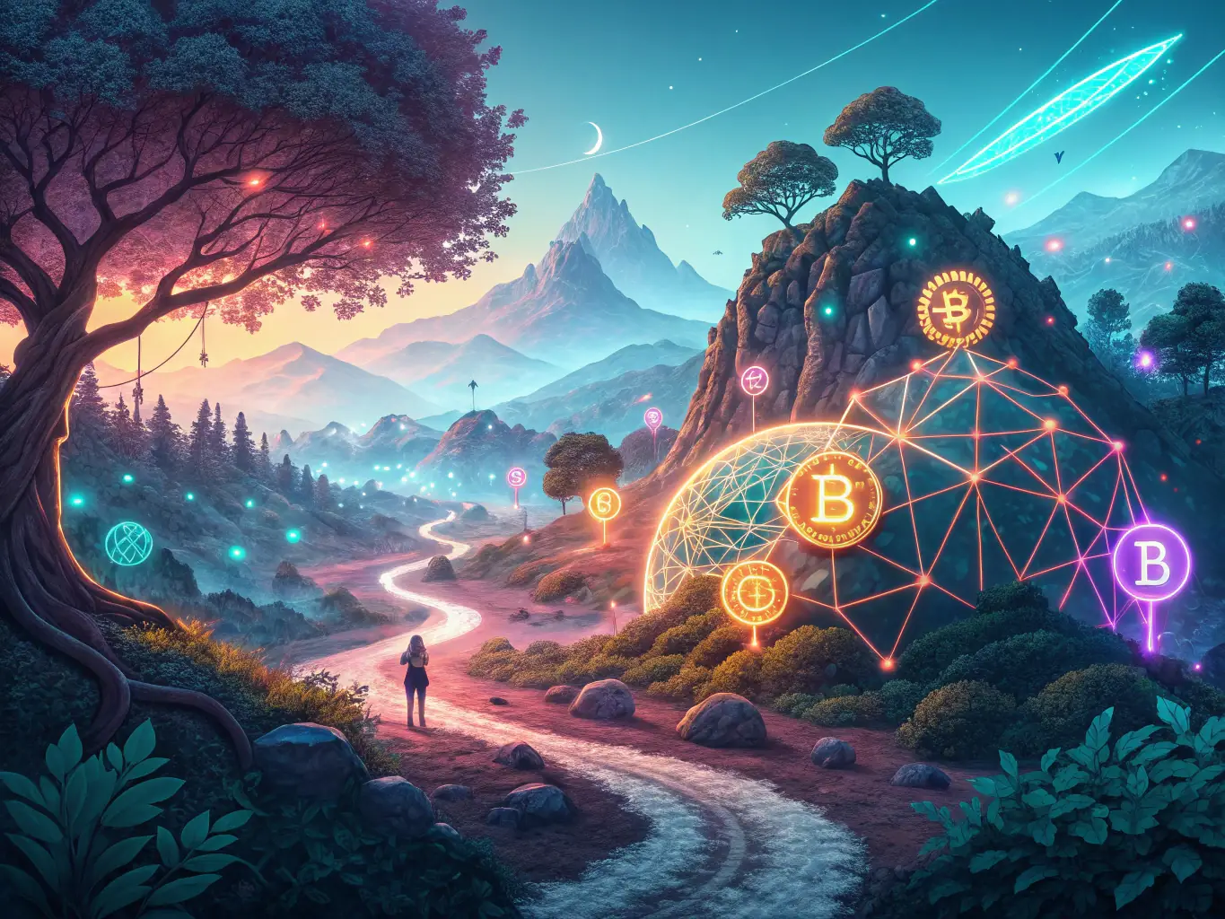 A dynamic visual representation of a brand undergoing transformation in the Web3.0 space, highlighting the integration of blockchain technology and decentralized platforms, showcasing SINCLAIRCLOUD LTD's expertise in Web3.0 brand transformation.